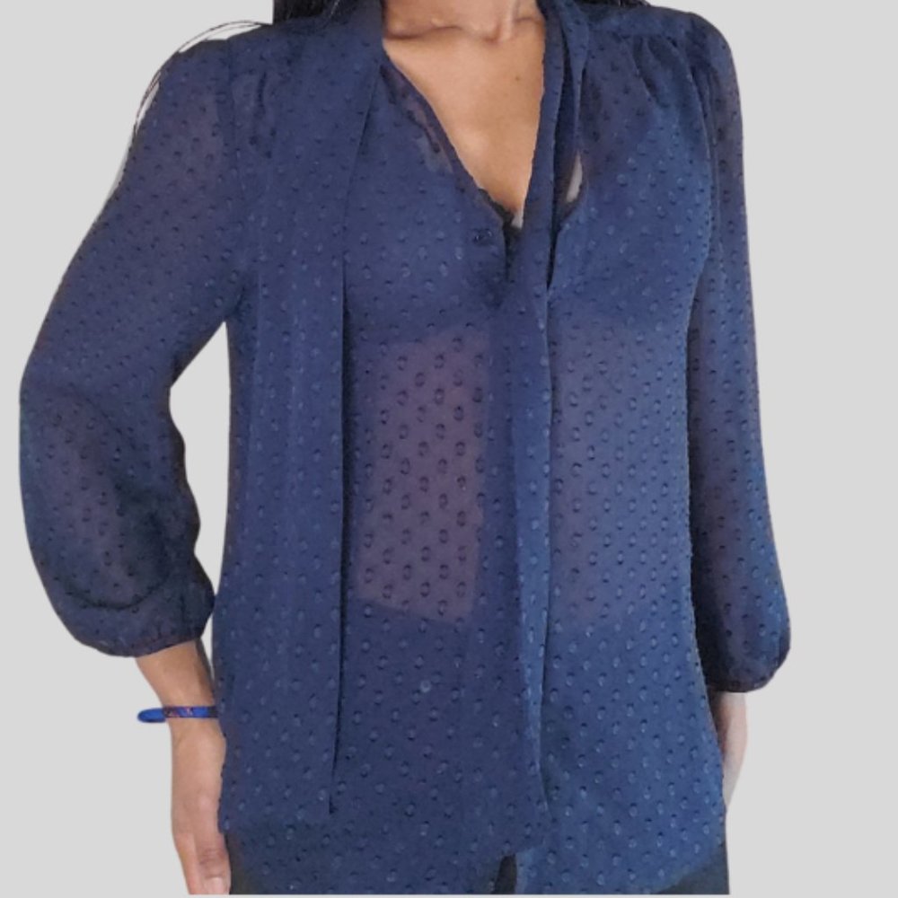 Forever 21 Essentials Blue Tie Neck Top